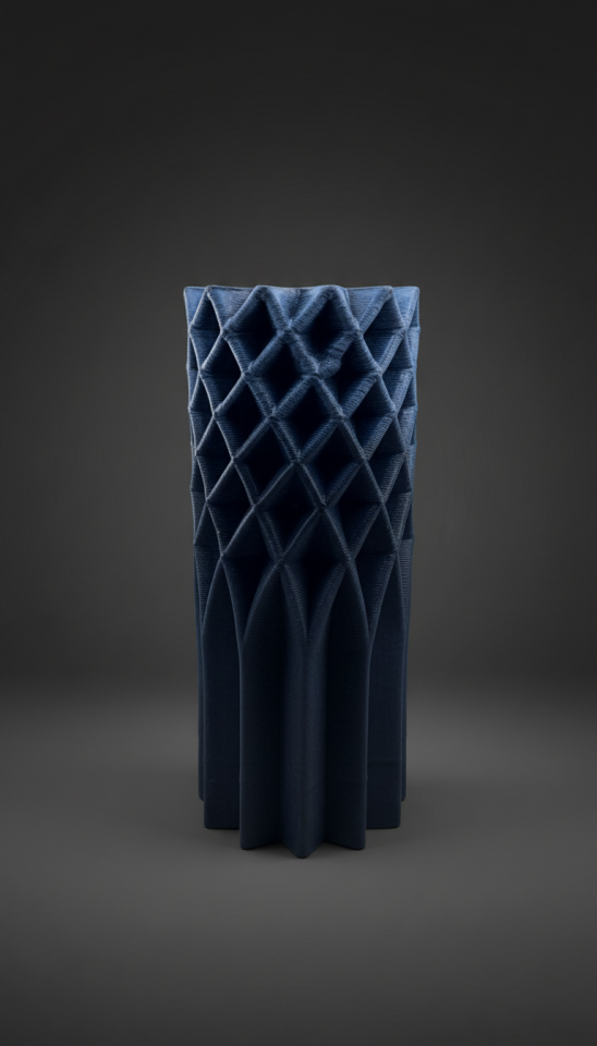 Geometrik Katmanlı Silindir Vazo – 3D Seramik Yazıcı ile Üretilmiş