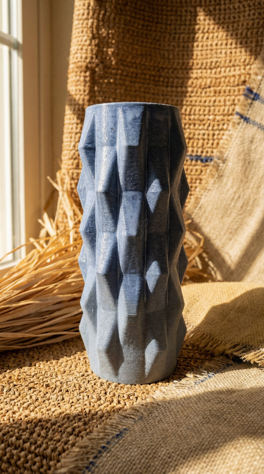 Kristal Dokulu Mavi Vazo – 3D Seramik Yazıcı ile Üretilmiş