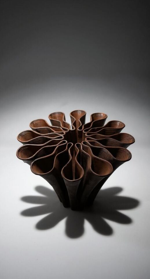 Organik Kıvrımlı Form Vazo – 3D Seramik Yazıcı ile Üretilmiş