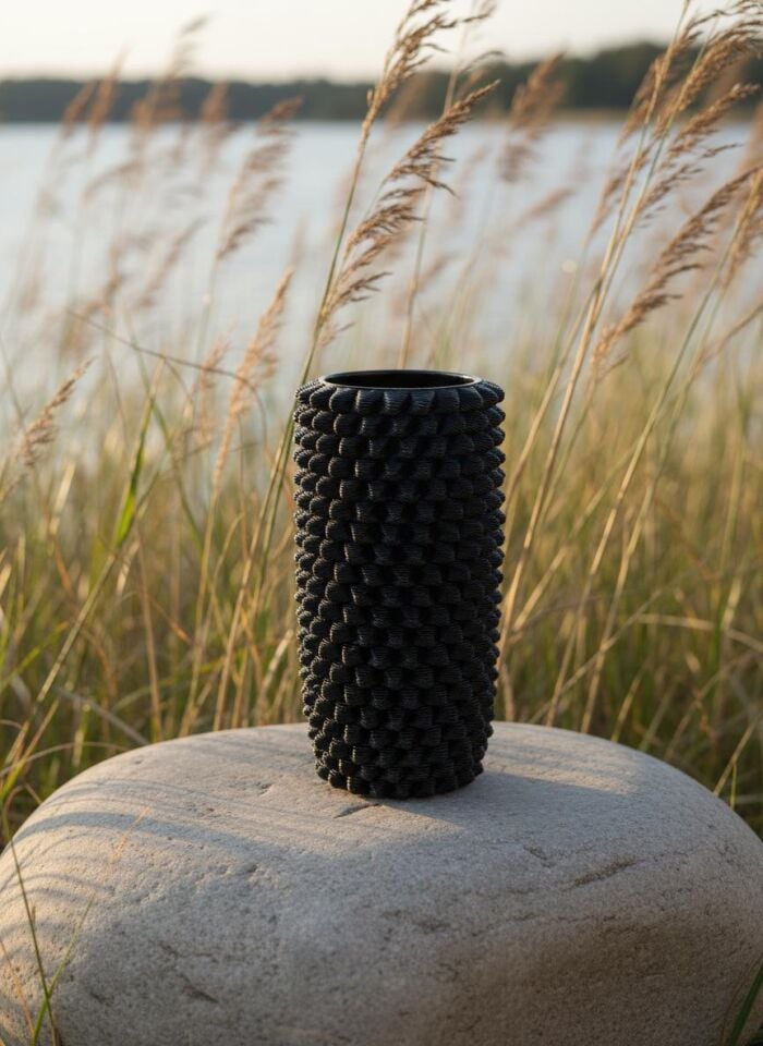 Organik Dokulu Silindirik Vazo – 3D Seramik Baskı