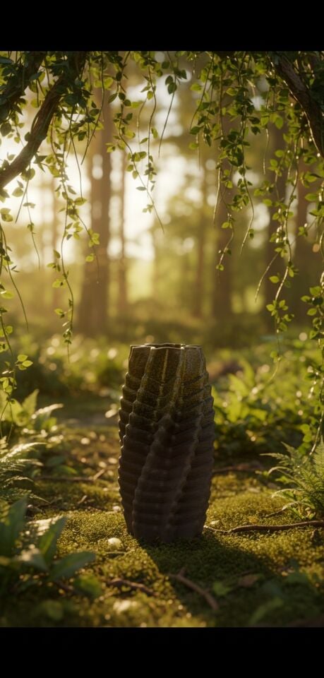 Organik Spiral Dokulu Vazo – 3D Seramik Baskı