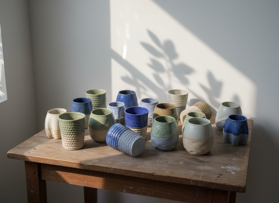 3D Seramik Baskı Espresso Bardak Seti (2’li) – Dokulu Minimal Tasarım