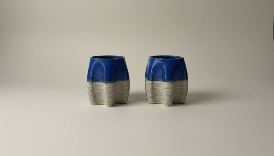 3D Seramik Baskı Dalga Formlu Espresso Bardak Seti (2’li)