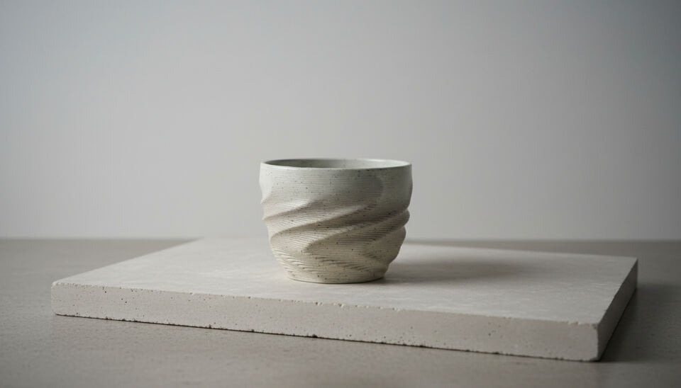 3D Seramik Baskı Spiral Dokulu Kase – Modern Minimal Form